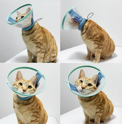 Clorvint anti-licking cat collar laid flat showing secure button system