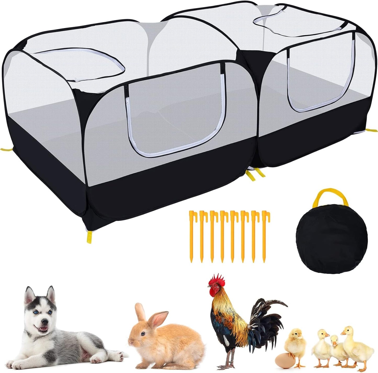 Small Animals Playpen,Pet Cage Tent Large Chicken Run Coop with Detachable Bottom Breathable Transparent Mesh Walls, Foldable Pet Enclosure for Puppy Kitten Rabbits Indoor Outdoor Playpen - Image 1