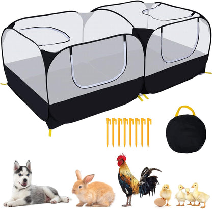 Small Animals Playpen,Pet Cage Tent Large Chicken Run Coop with Detachable Bottom Breathable Transparent Mesh Walls, Foldable Pet Enclosure for Puppy Kitten Rabbits Indoor Outdoor Playpen - Image 1