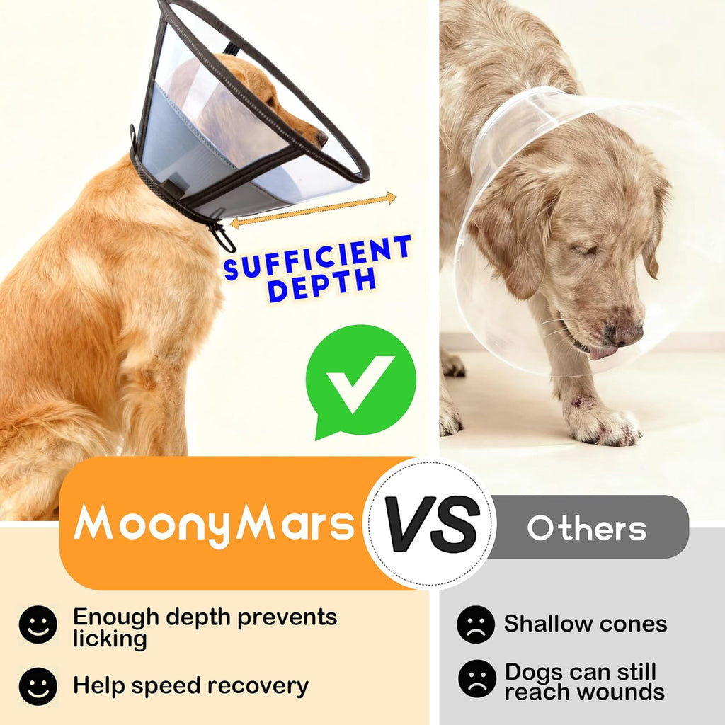 MoonyMars breathable Elizabethan collar showing the soft black mesh neck lining details.