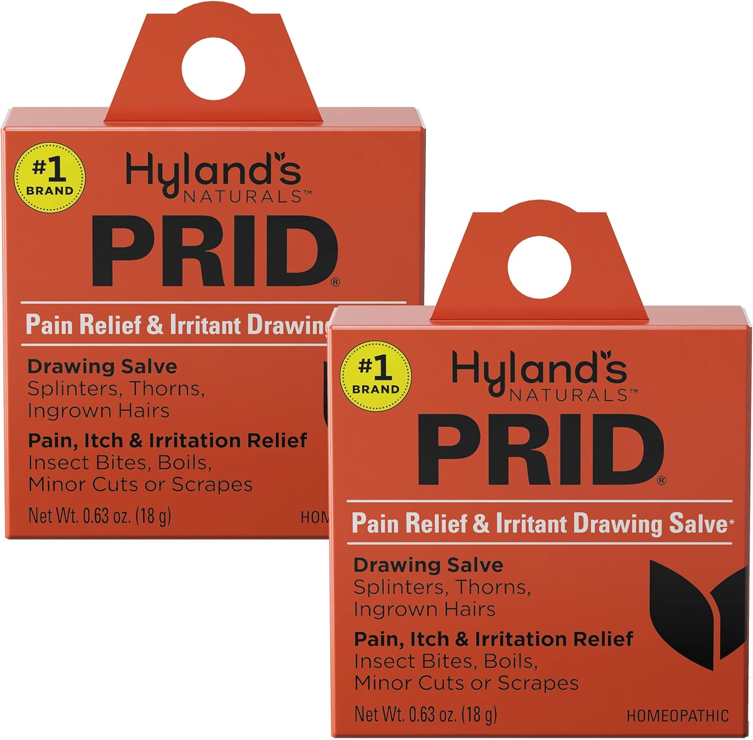 Hylands Naturals PRID Drawing Salve two pack box front view for splinter relief