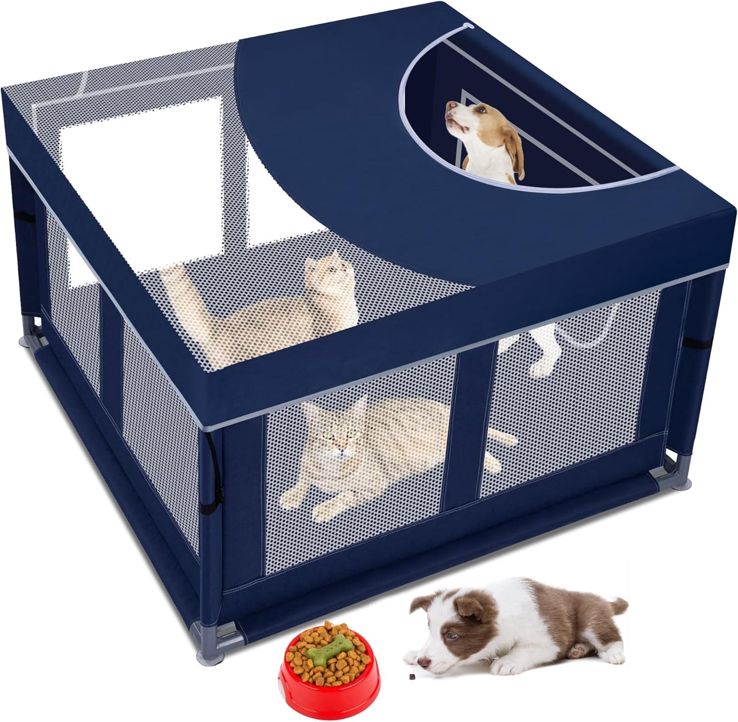 Close-up view of the durable breathable polyester material and corner hooks of the pet canopy