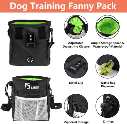 Barkie silicone dog treat pouch and Oxford cloth waist fanny pack for hands-free walks.