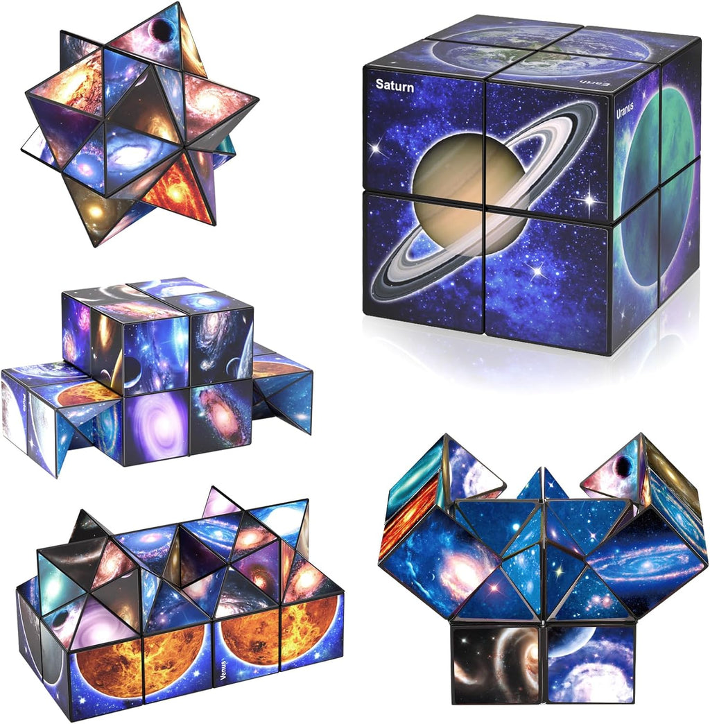 Euclidean Cube star magic cube set front view showing the planetary sticker designs