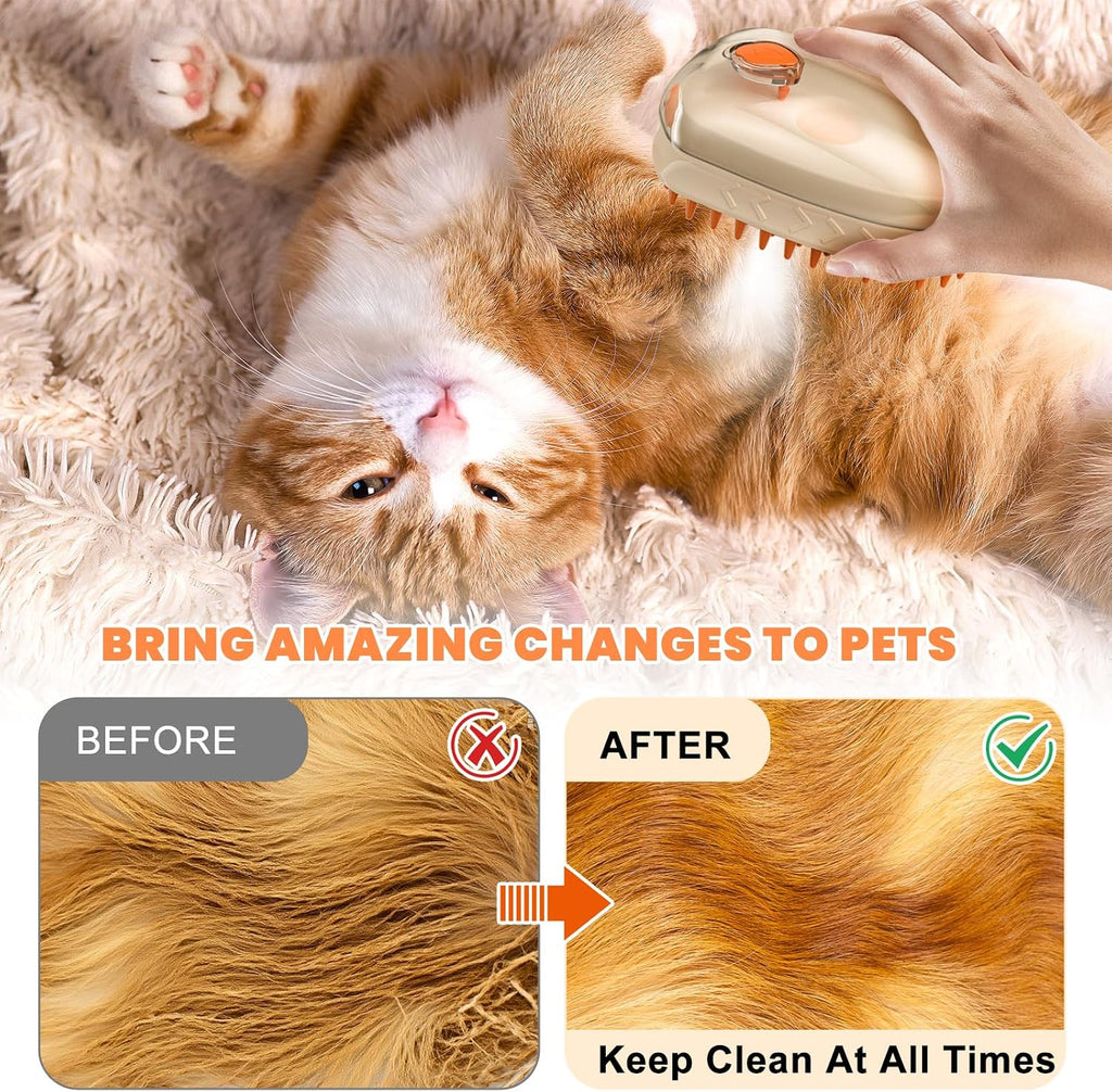 Dog and cat together during grooming with Arvion steam brush