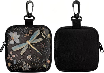 Dragonfly print pouch with zipper and carabiner