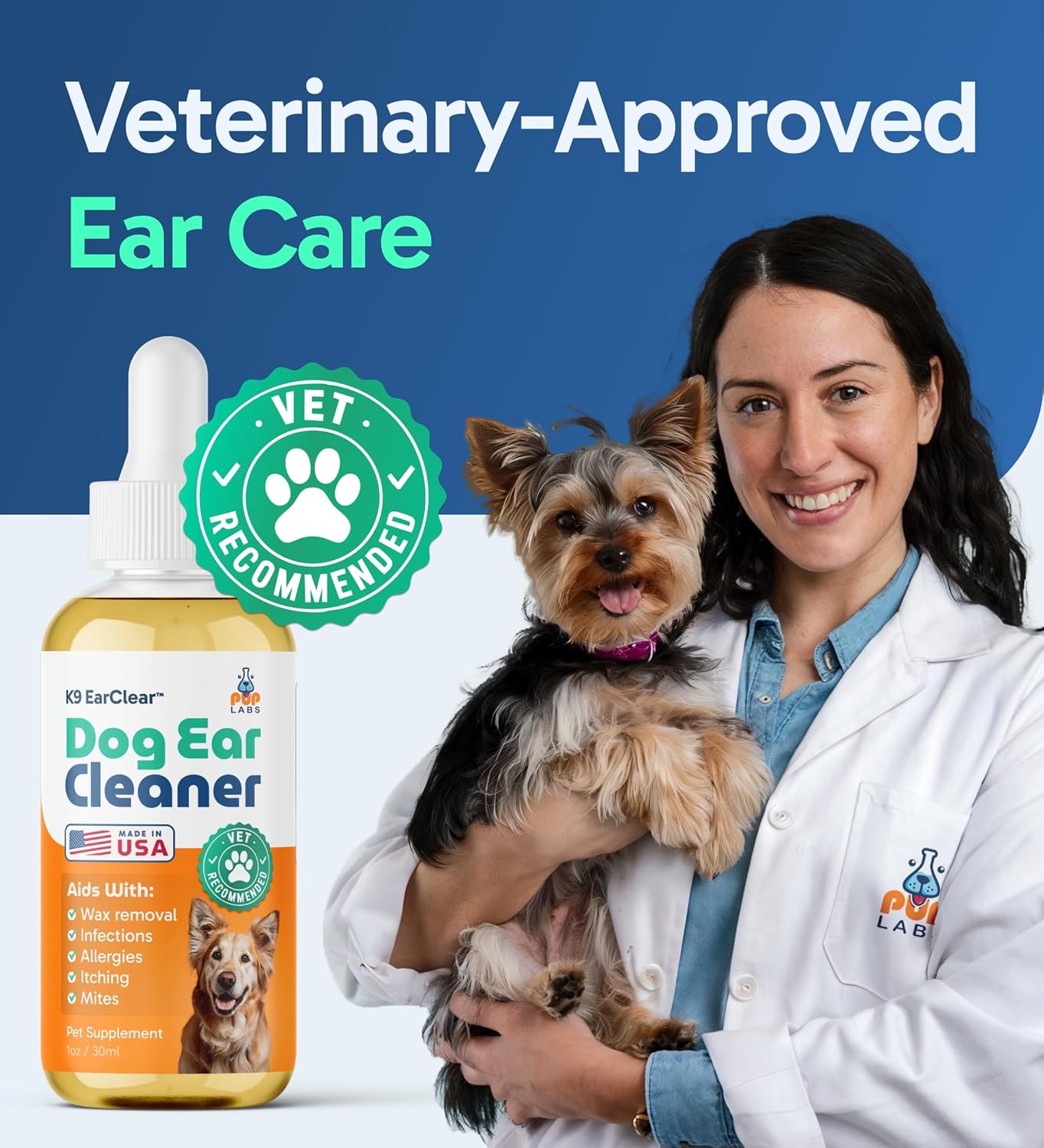 Natural dog ear wax removal and cleaning solution by Pup Labs