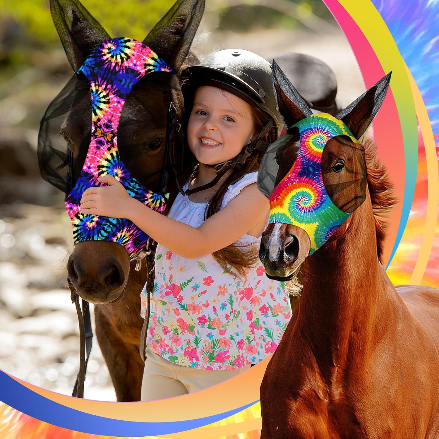 Side view of horse wearing breathable mesh fly mask