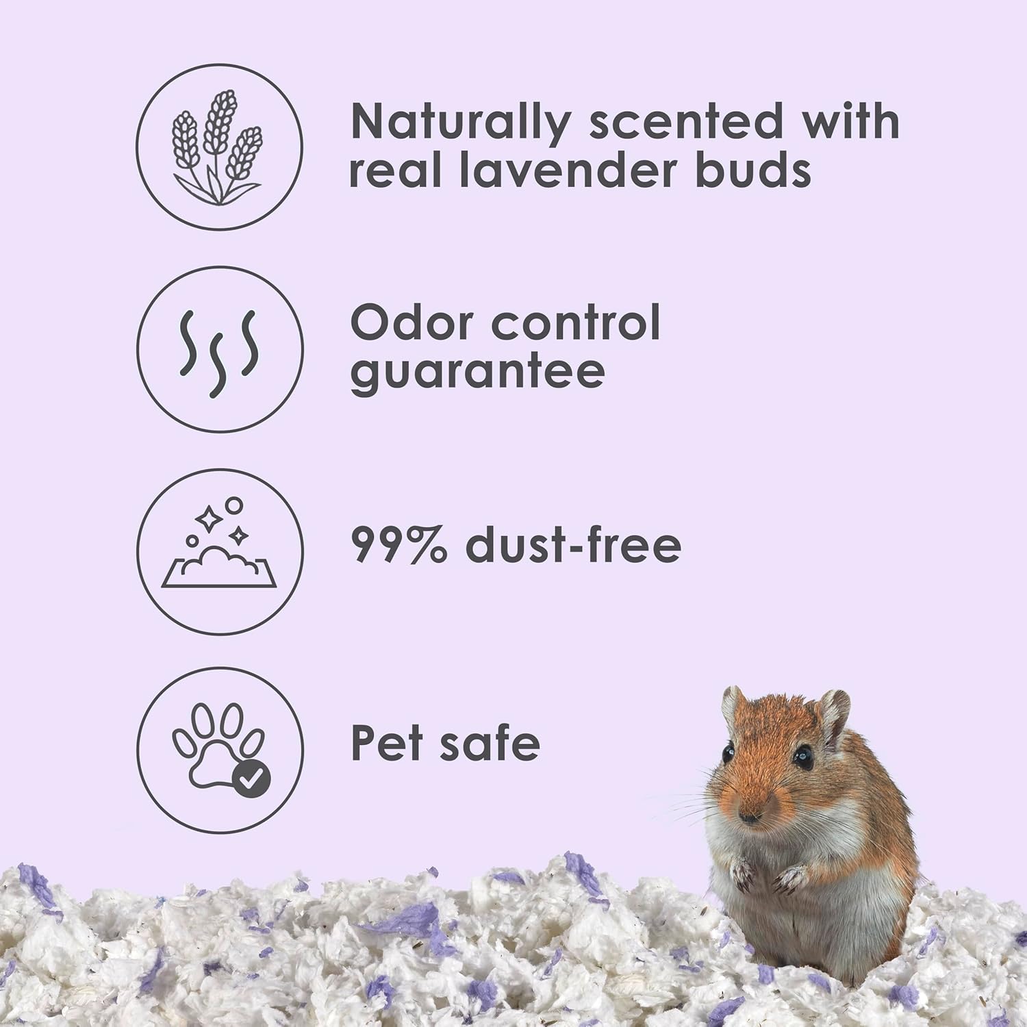 Fluffy texture of Kaytee lavender paper bedding for hamsters