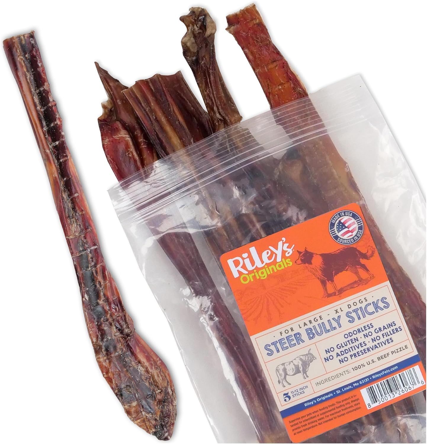 Riley's Steer Bully Sticks front view packaging for large dogs