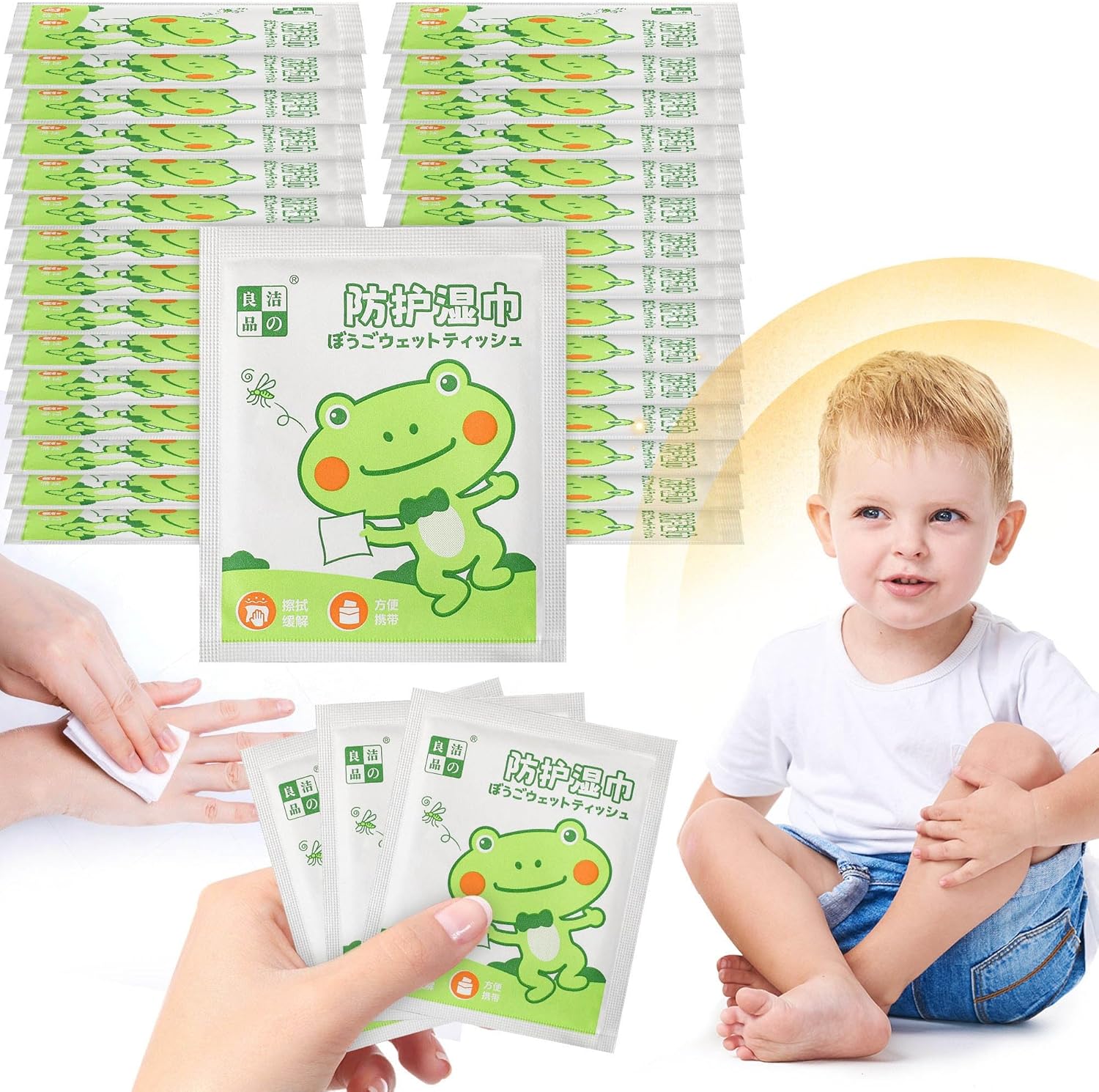 Jawell mosquito repellent wipes front view of the packaging showcasing the natural peppermint oil insect protection benefit.