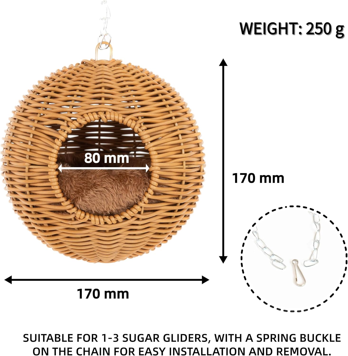 NEOUZA Sugar Glider Pouch Pet Glider Cage Sleep Bag for Small Animals Squirrels Marmosets Rats Hamsters, Metal Frame PP Rattan Durable Water Resistant Non Toxic Safe Material - Image 7