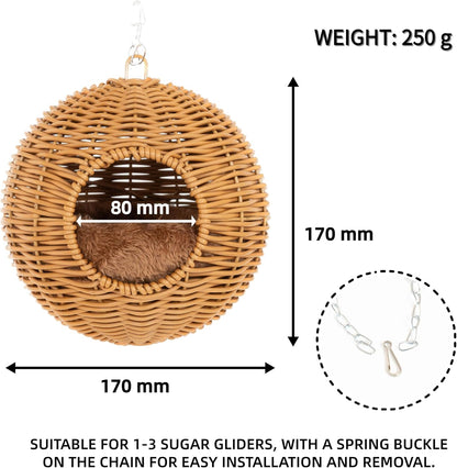 NEOUZA Sugar Glider Pouch Pet Glider Cage Sleep Bag for Small Animals Squirrels Marmosets Rats Hamsters, Metal Frame PP Rattan Durable Water Resistant Non Toxic Safe Material - Image 7