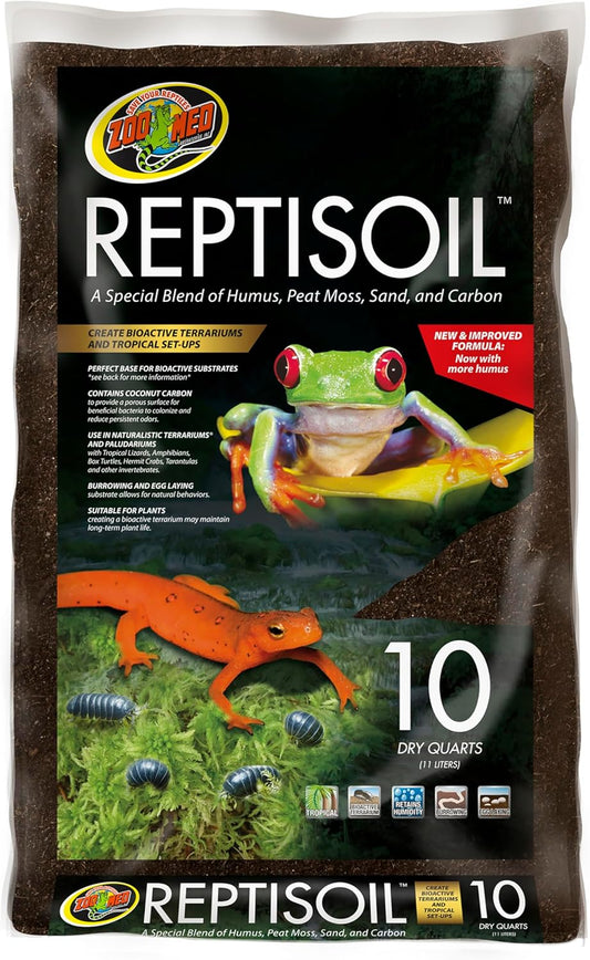 Zoo Med Reptisoil ten quart front view packaging of tropical terrarium substrate blend