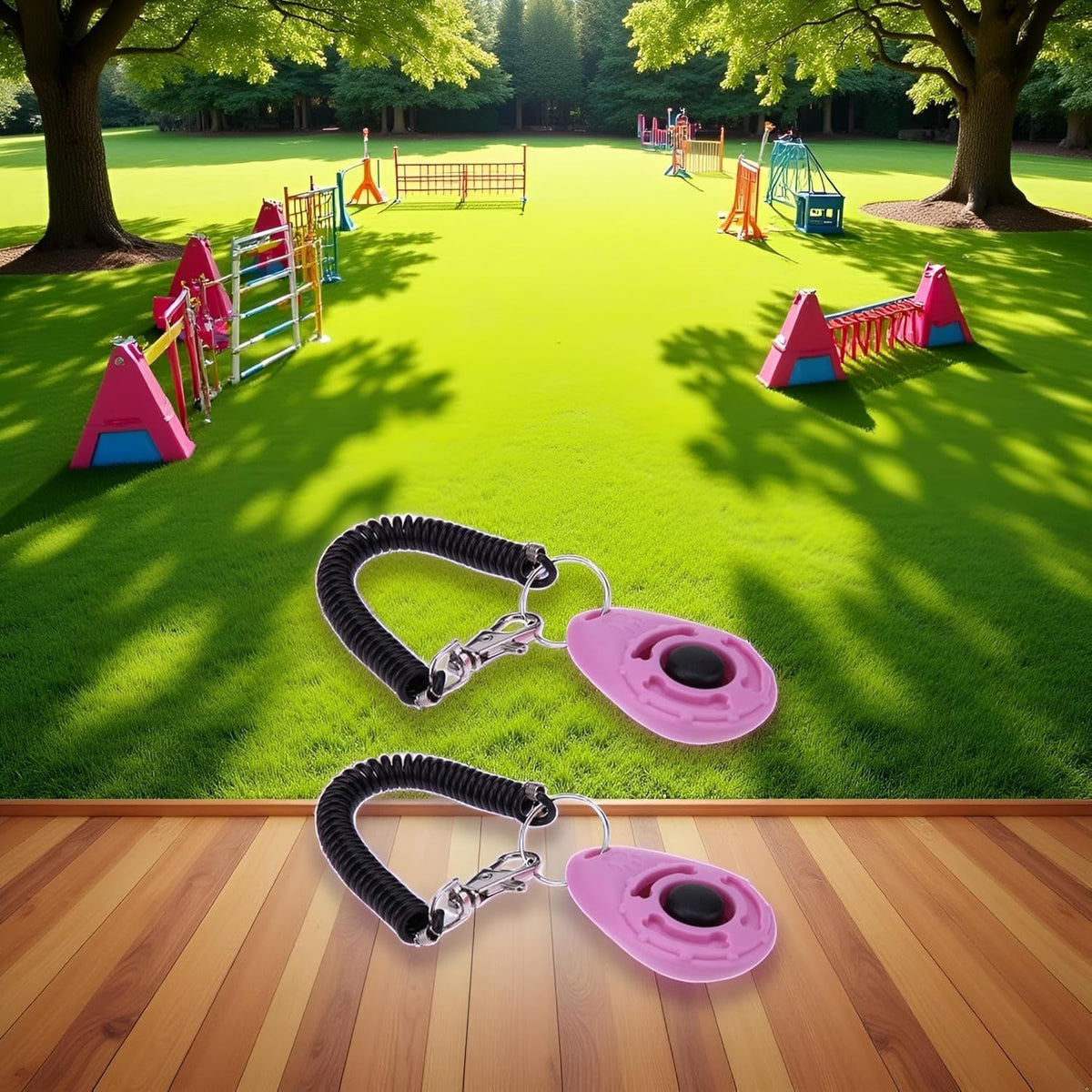 Senyango two pieces pet clicker set with attached black coil wrist straps