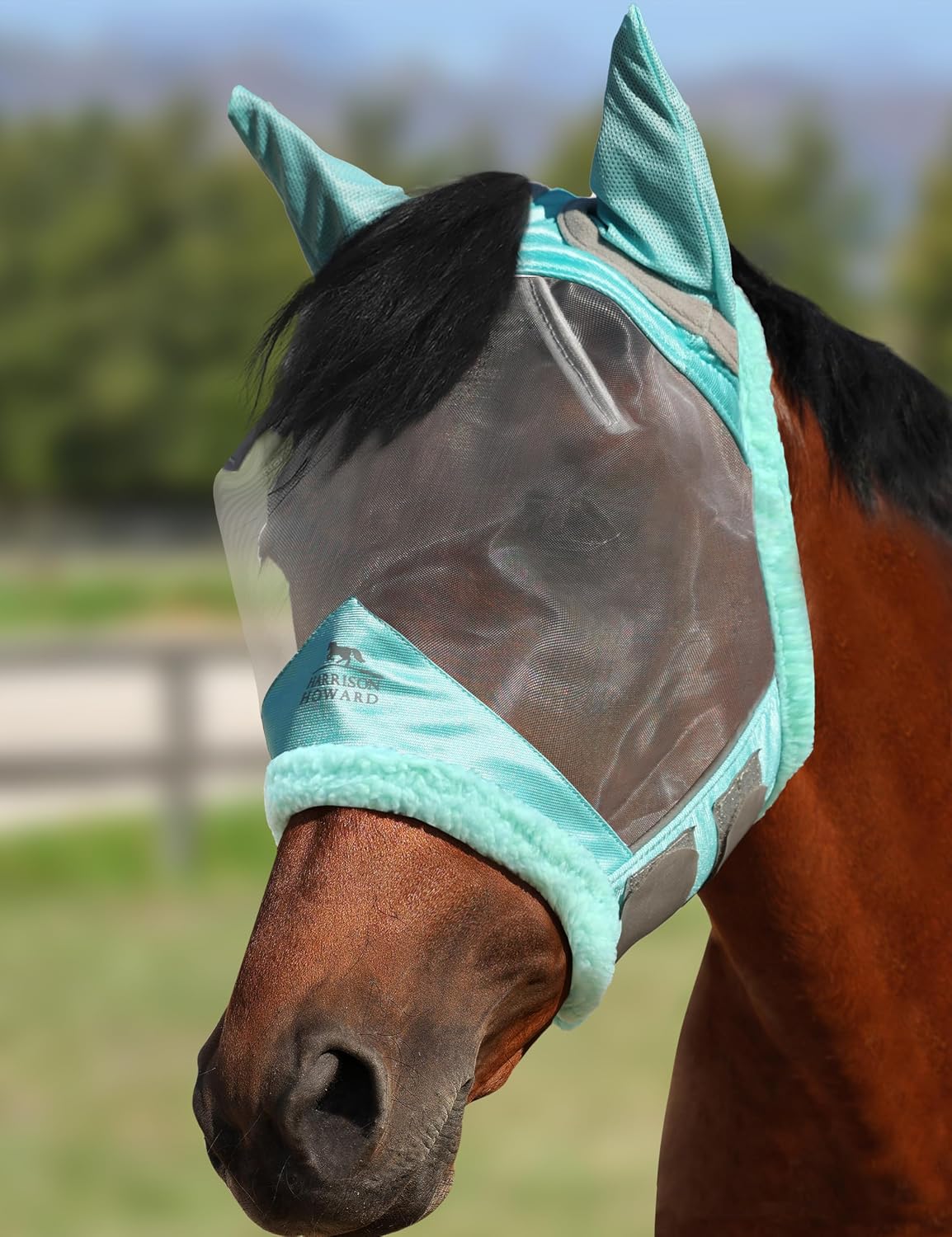 Harrison Howard CareMaster Horse Fly Mask UV Protective Fine Mesh with Extra Wool Soft Touch on Skin Light Pink L - Image 13