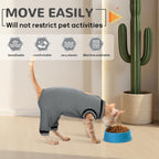 Grey surgical spay suit for cats with back snap button closure
