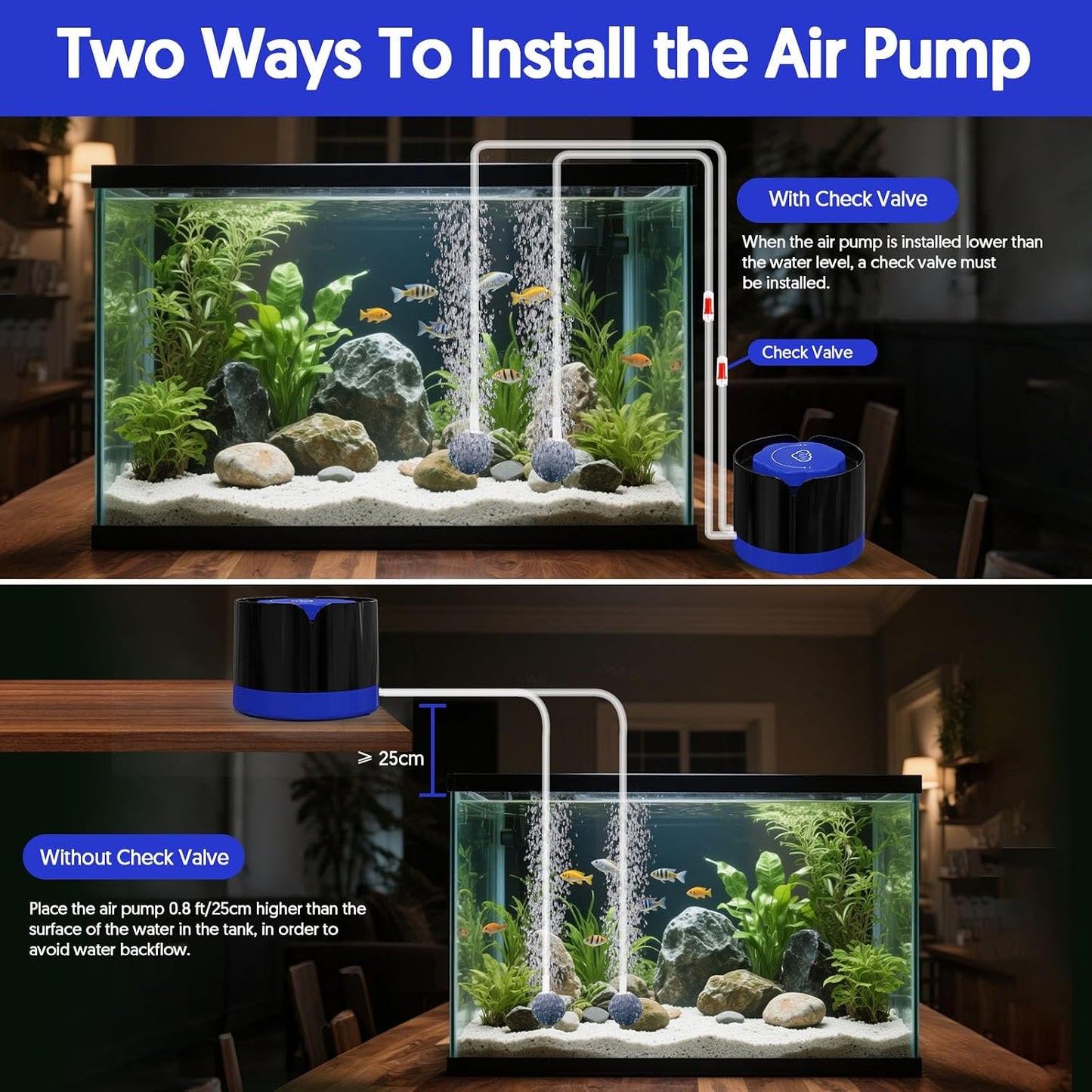 QZQ quiet air pump showing rubber cushion base for stability