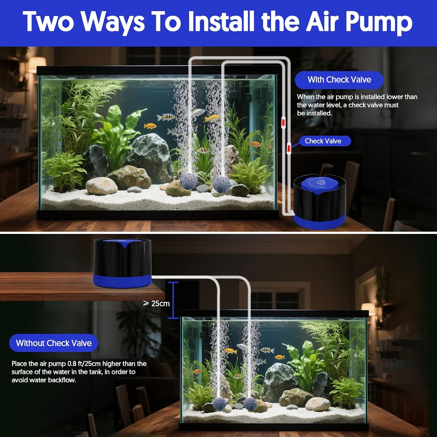 QZQ quiet air pump showing rubber cushion base for stability