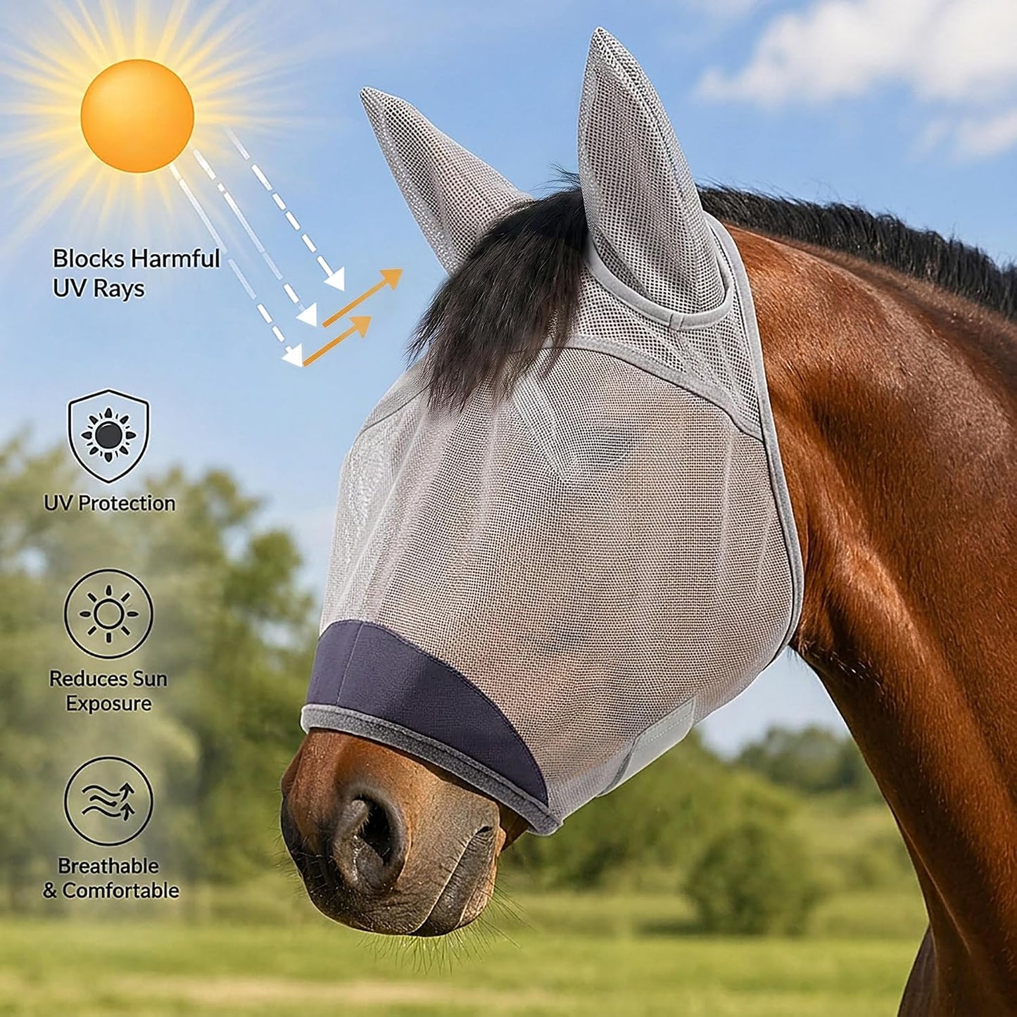 Animal-Gifts equine fly mask showing fine mesh detail