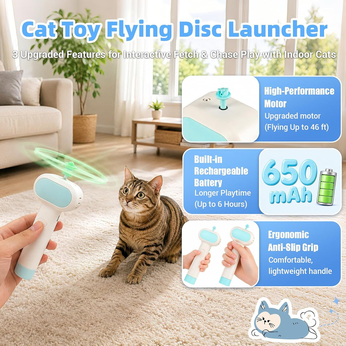 Cat Fetch Toy with Flying Disc Launcher, Rechargeable & Large-capacity - Image 2