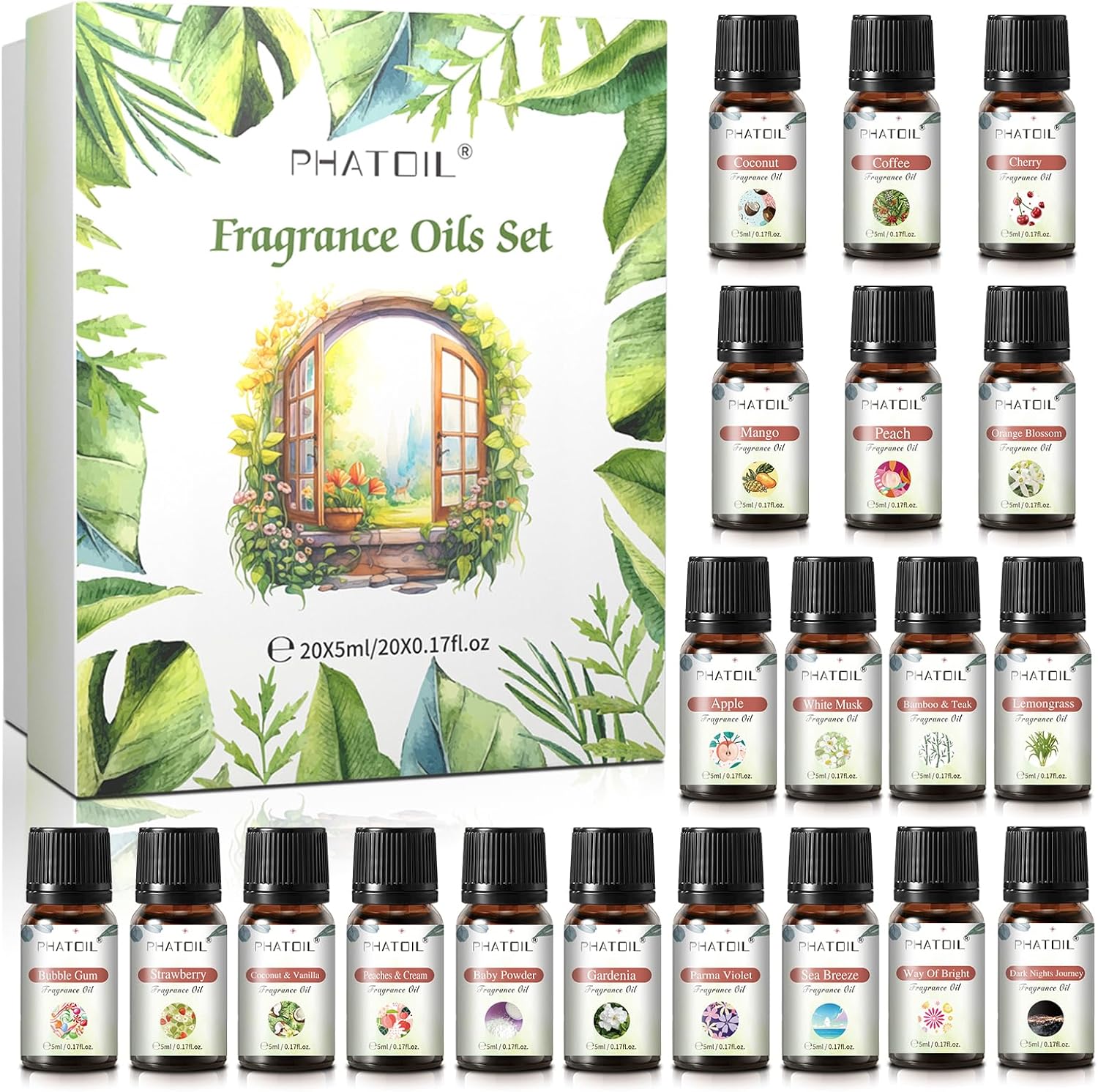 PHATOIL Coconut 20 Piece Fragrance Oil Set front view gift box