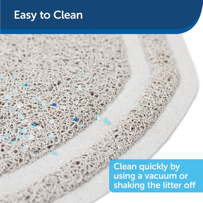 Cat stepping out of litter box onto PetSafe anti tracking gray mat