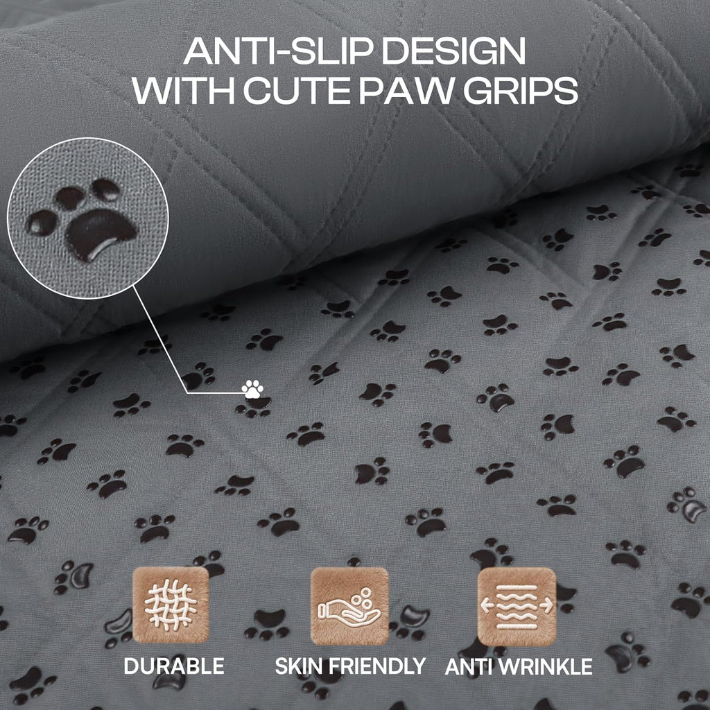 Non slip silicone paw print backing on the Luciphia dog couch blanket.