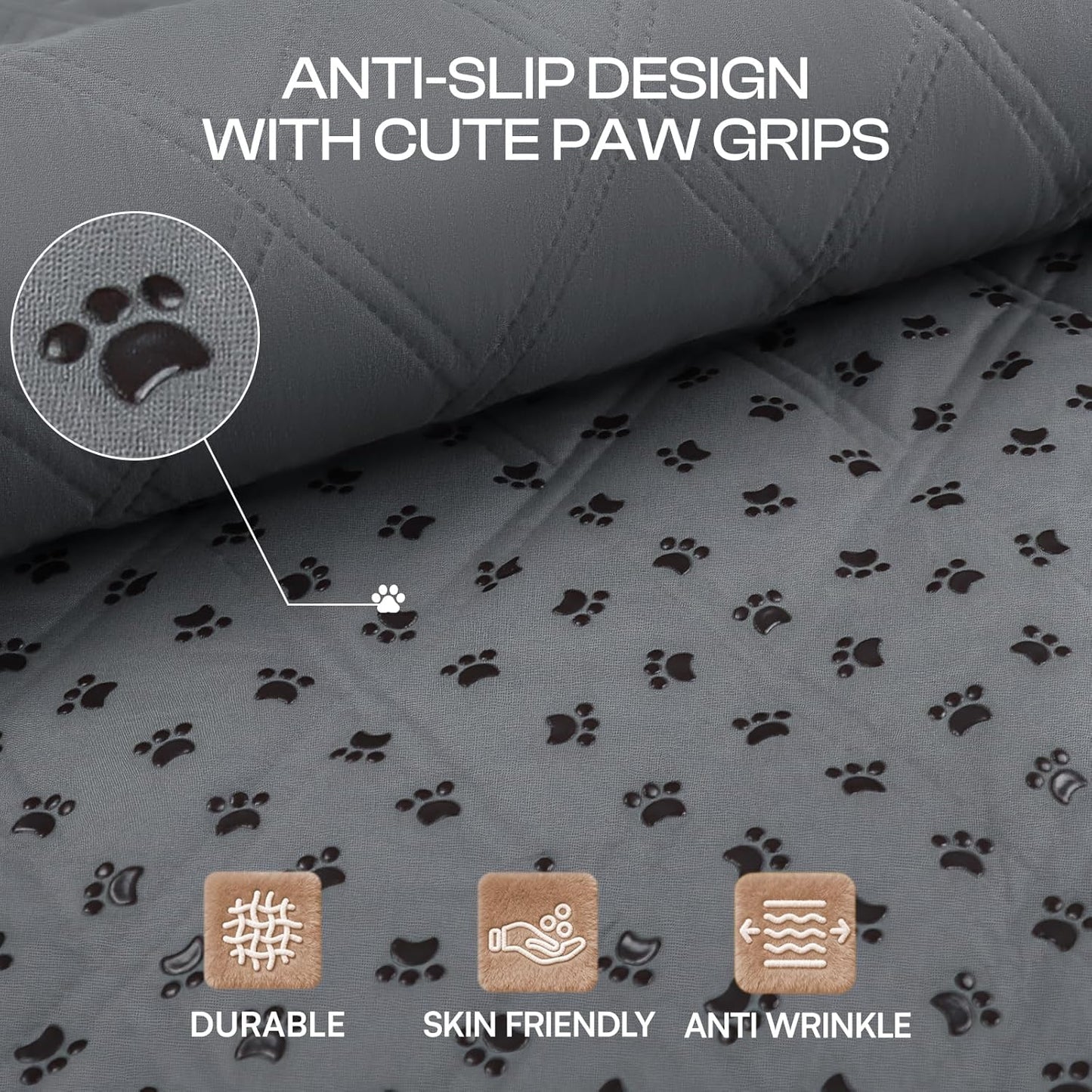 Non slip silicone paw print backing on the Luciphia dog couch blanket.