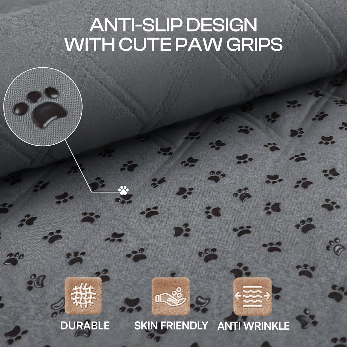 Non slip silicone paw print backing on the Luciphia dog couch blanket.