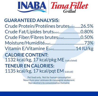 Inaba cat treats nutritional information label highlighting Vitamin E