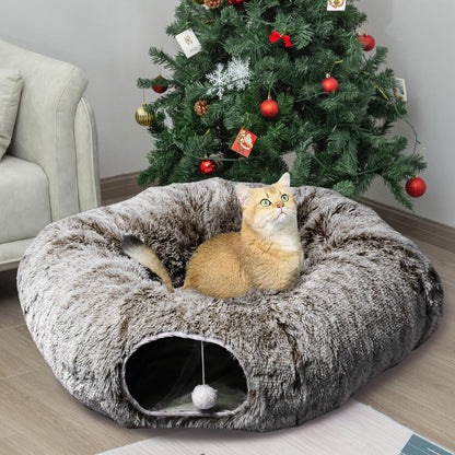 AUOON Cat Tunnel Bed for Indoor Cats - Large Cat Donut Tunnel with Hanging Ball Toy, Collapsible 2-in-1 Multifunctional Interactive Cat Toy for Kitten, Puppy, Rabbit, Ferret (Light Grey) - Image 10