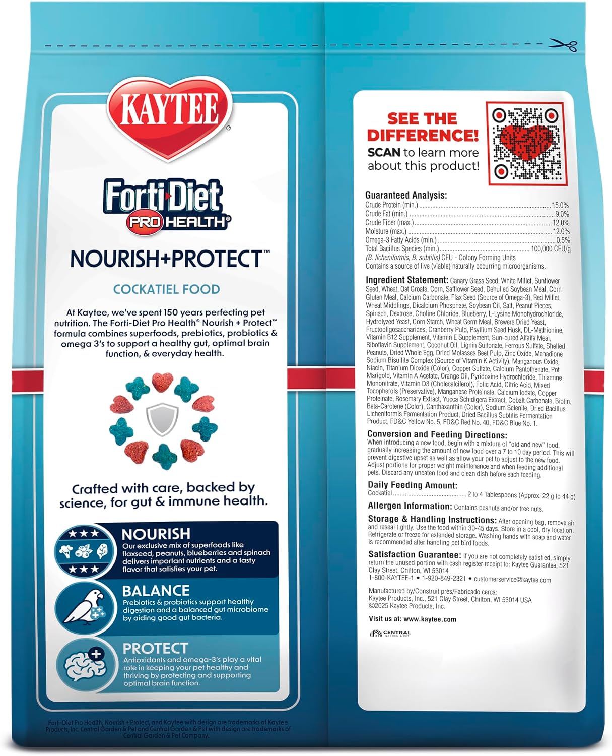 Kaytee Forti-Diet Pro Health Nourish+Protect Cockatiel Food, Comprehensive Nutrition Backed by Science, Digestive Health, Immune Support, 5 pounds - Image 12