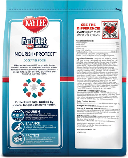Kaytee Forti-Diet Pro Health Nourish+Protect Cockatiel Food, Comprehensive Nutrition Backed by Science, Digestive Health, Immune Support, 5 pounds - Image 12