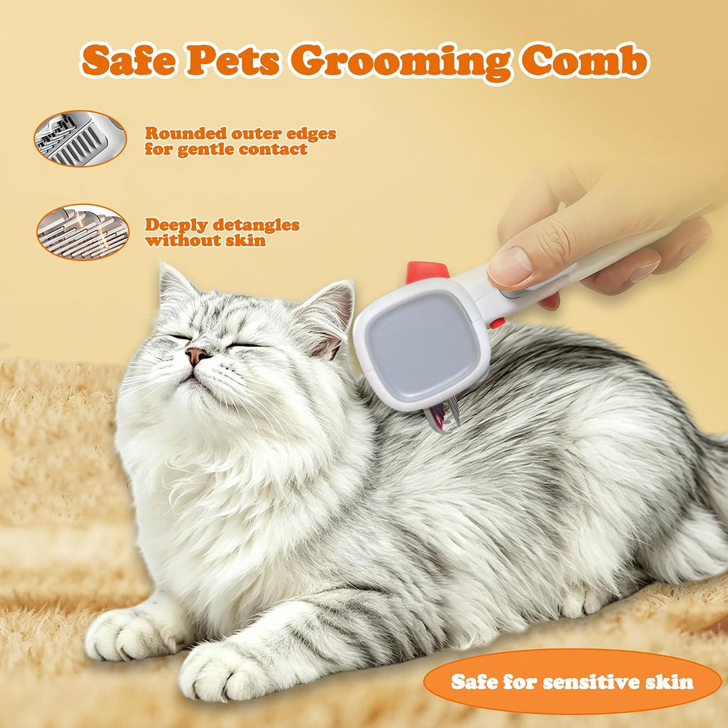2-in-1 Pet Dematting Comb & Undercoat Rake, Self-Cleaning Deshedding Brush for Dogs & Cats, Safely Removes Mats, Tangles and Loose Fur for Long or Short Hair(White) - Image 9