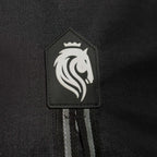 Imported black medium weight horse blanket with extended shoulder gussets