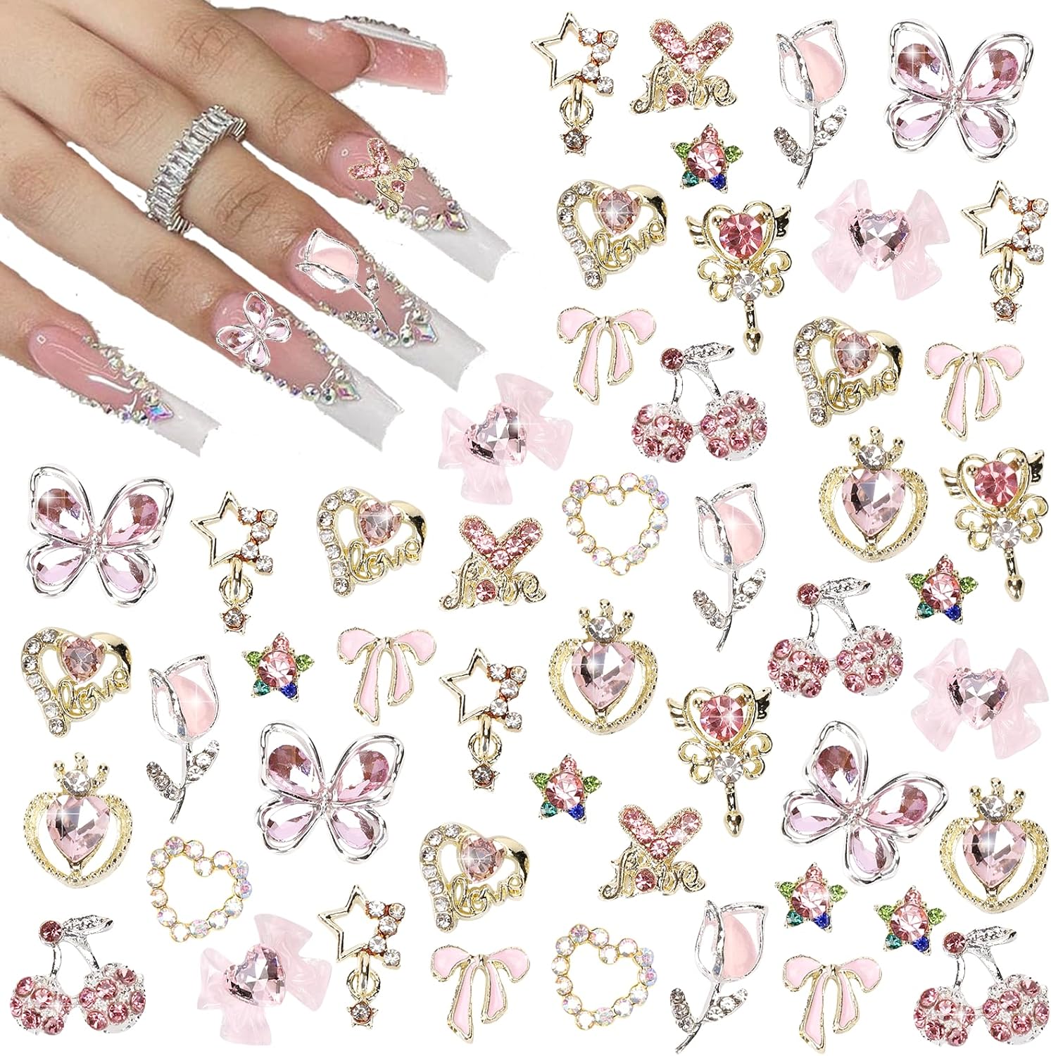Cublive 24 piece Y2K alloy nail charms set front view