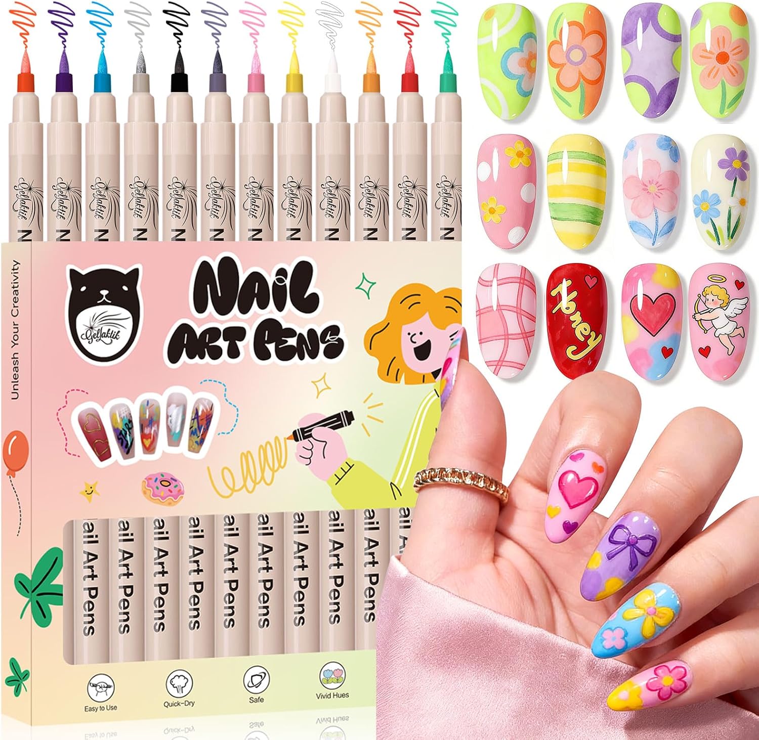 Gellaktik 12 color nail art pens set front view