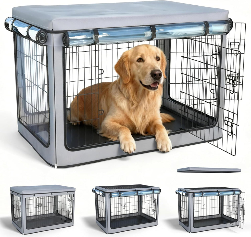 Dog Crate Cover, Heavy Duty 1680D Waterproof Oxford Cloth with Breathable Mesh & Detachable Sunshade, Universal Fit for Wire Crates, All-Weather Indoor Outdoor Use (38-Inch) - Image 10