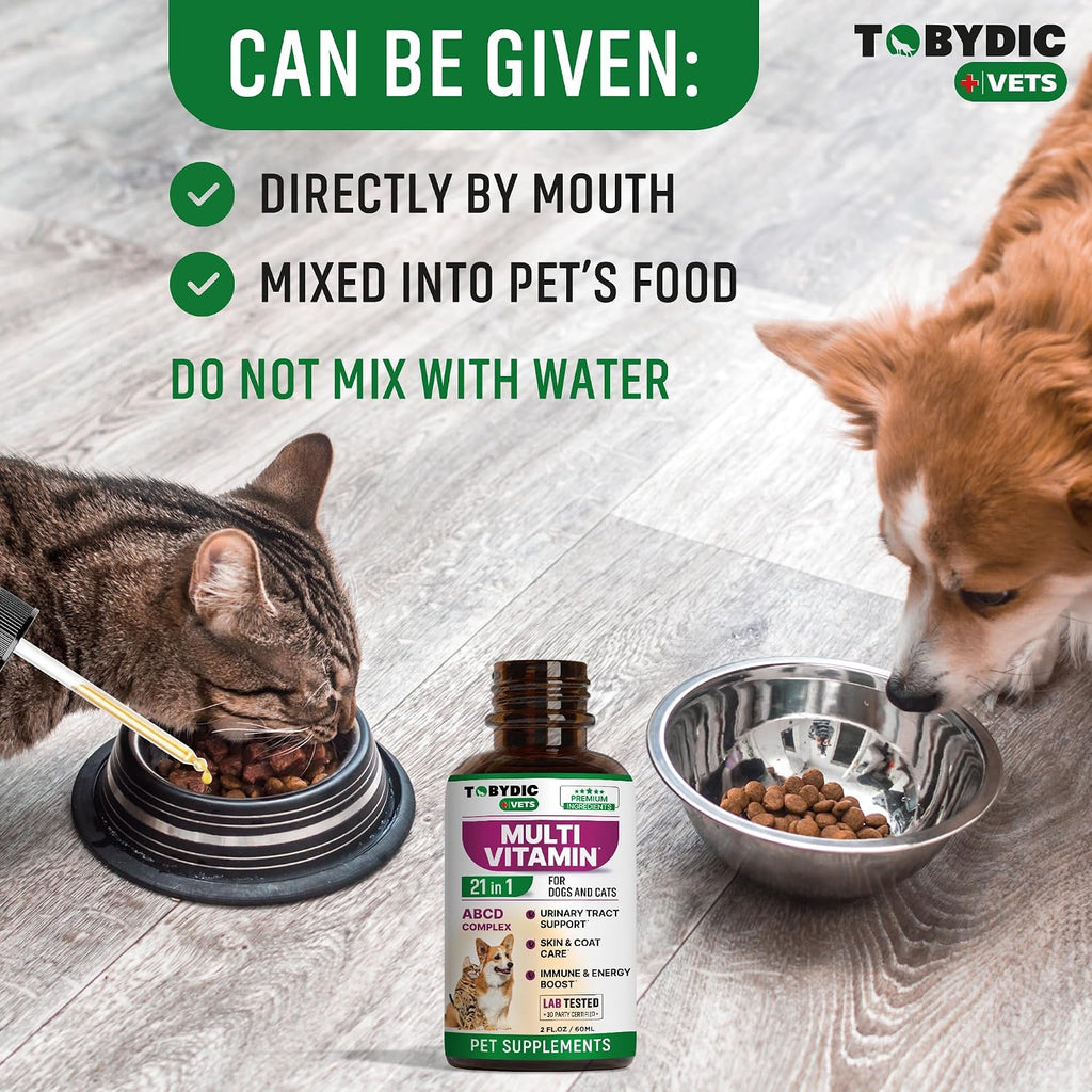 Beloved Pets Tobydic 21 in 1 multivitamin bottle on flat surface