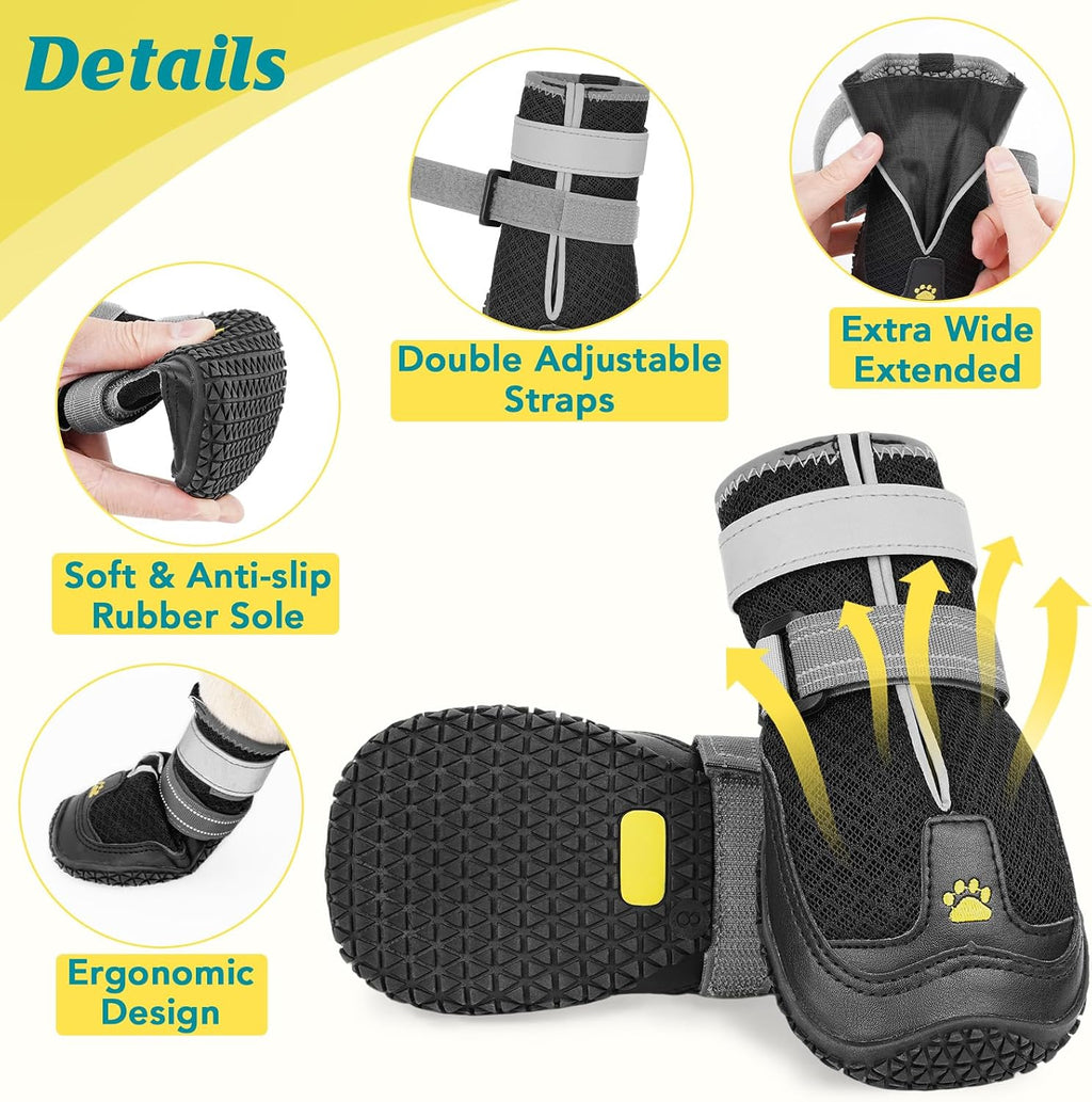 Pack of four Luckypaw black dog boots