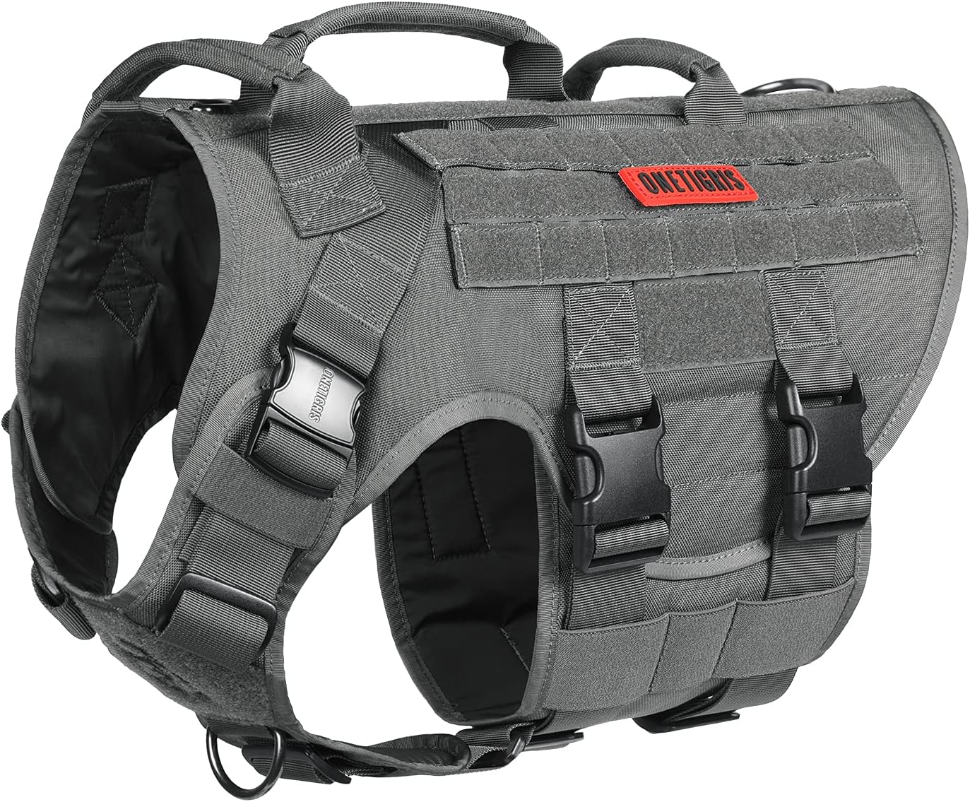 OneTigris Large Tactical Dog Harness, No Pulling Adjustable Dog Vest Harness, Heavy Duty Dog Harness with Handle, Large Hook and Loop Panels for Patch Black - Image 11