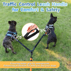 Leosasa 2 in 1 dog coupler leash with a free capsule holder and poop bag attached to the D-ring.
