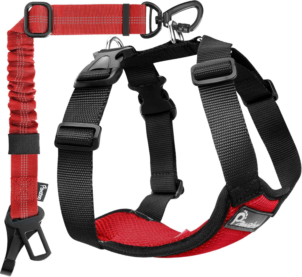 Pawaboo Dog Seat Belt Harness for Car, Dog Car Harness Seatbelt with Double Clips, Adjustable Breathable Pet Vest & Dogs Safety Tether with Elastic Bungee for Small Medium Large Pet, L, Black - Image 11