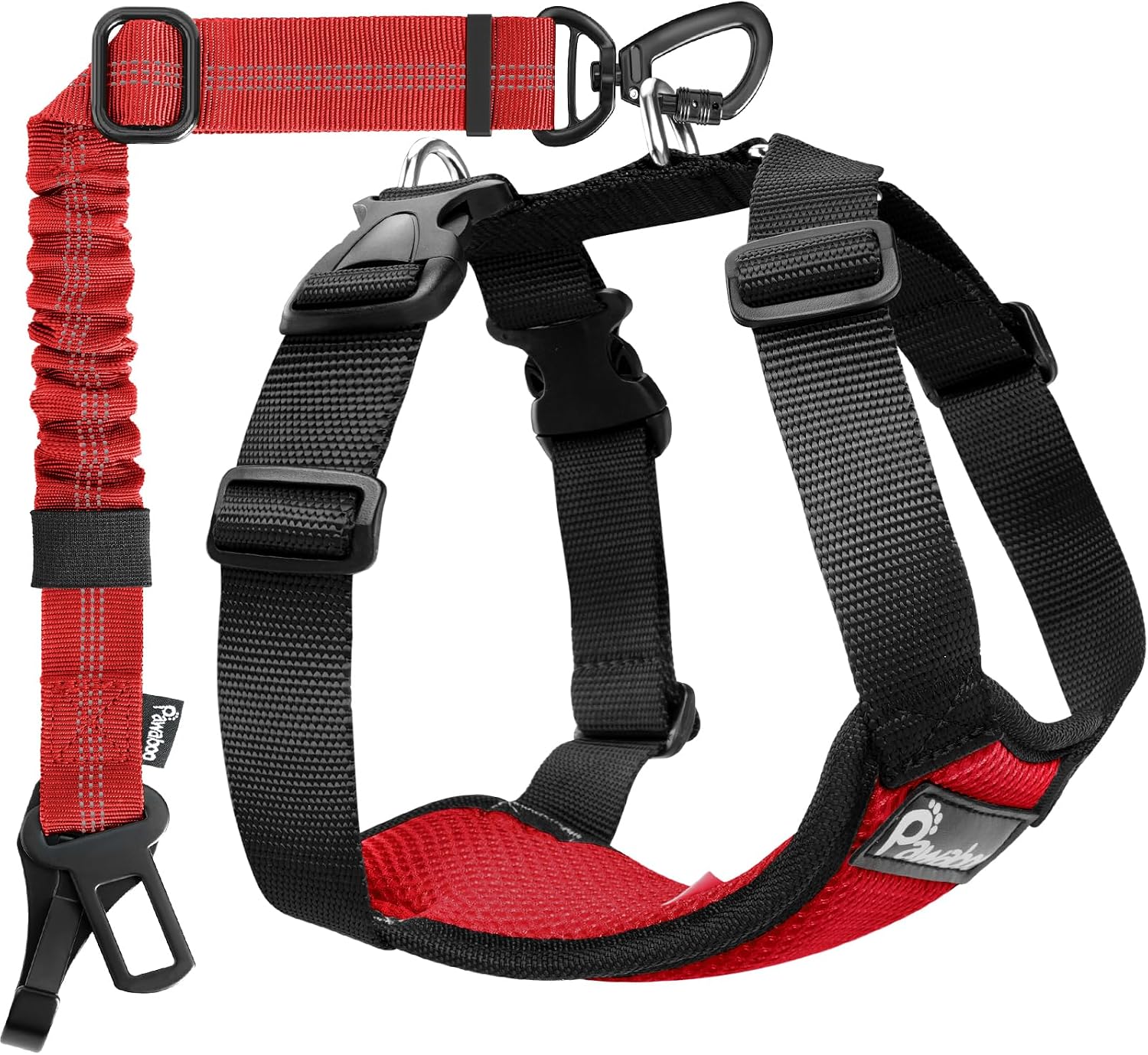 Pawaboo Dog Seat Belt Harness for Car, Dog Car Harness Seatbelt with Double Clips, Adjustable Breathable Pet Vest & Dogs Safety Tether with Elastic Bungee for Small Medium Large Pet, L, Black - Image 11