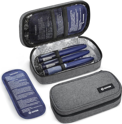 AUVON portable insulin cooler travel case front view gray insulated diabetic bag