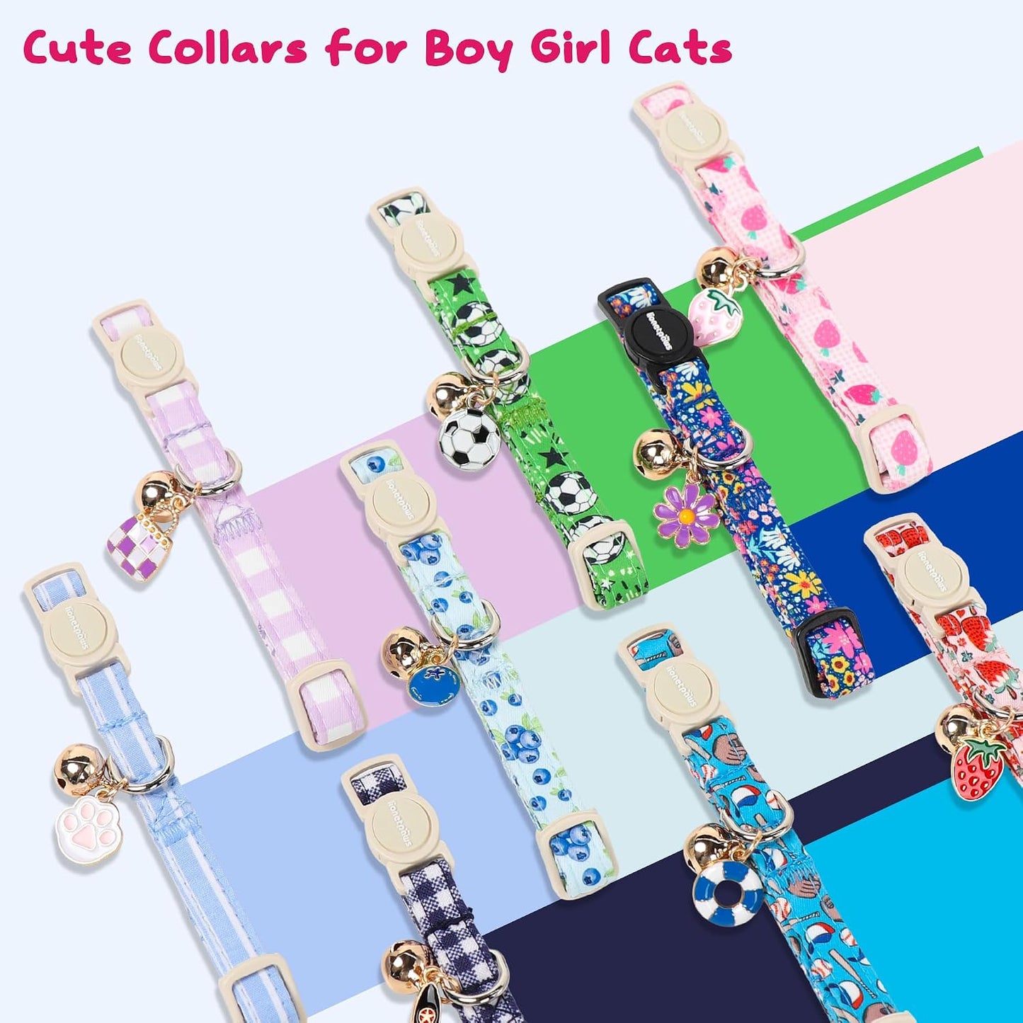 Lionet Paws blue nautical theme kitten collars with removable jingle bells