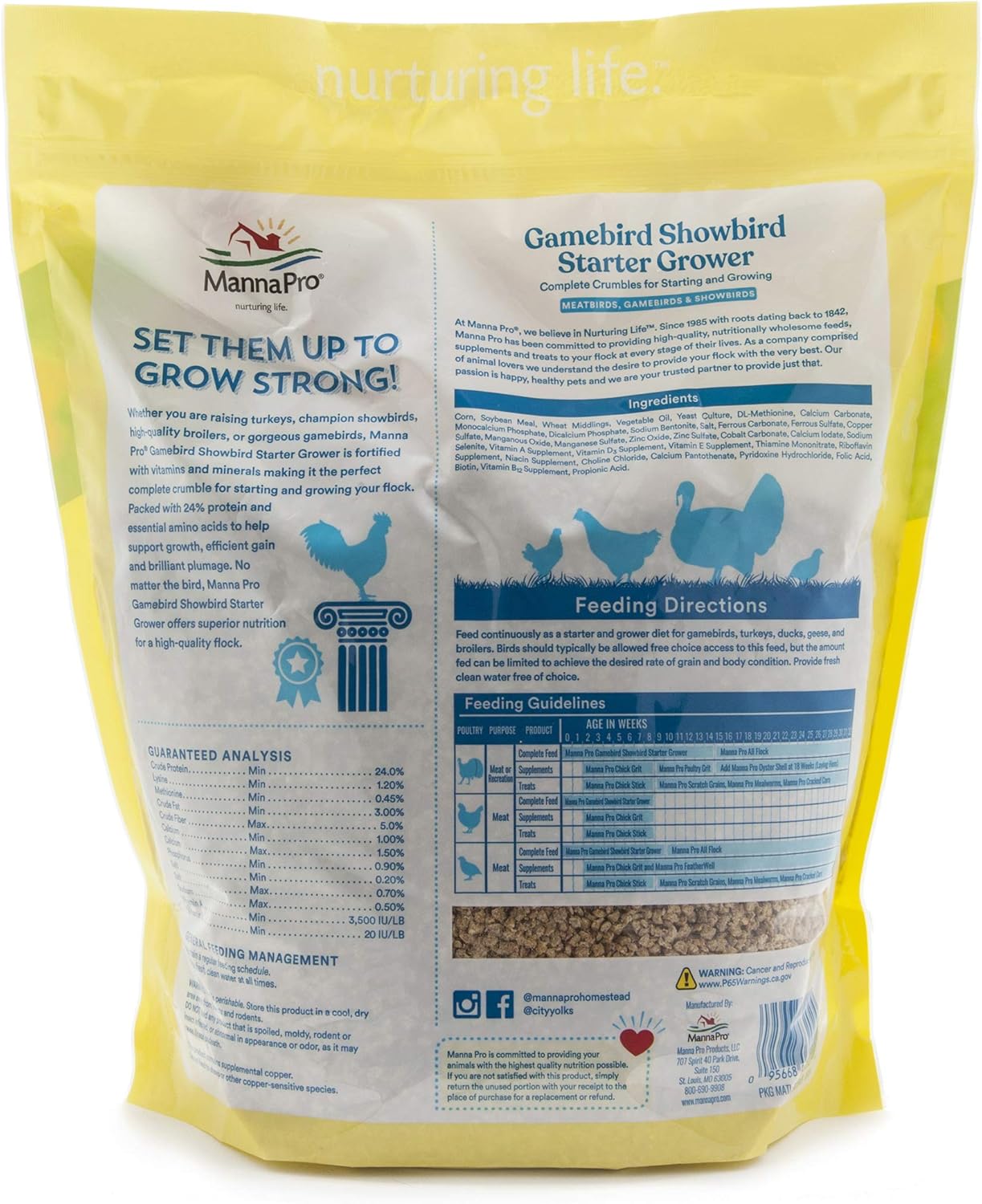 Manna Pro poultry feed bag showing 24 percent protein label