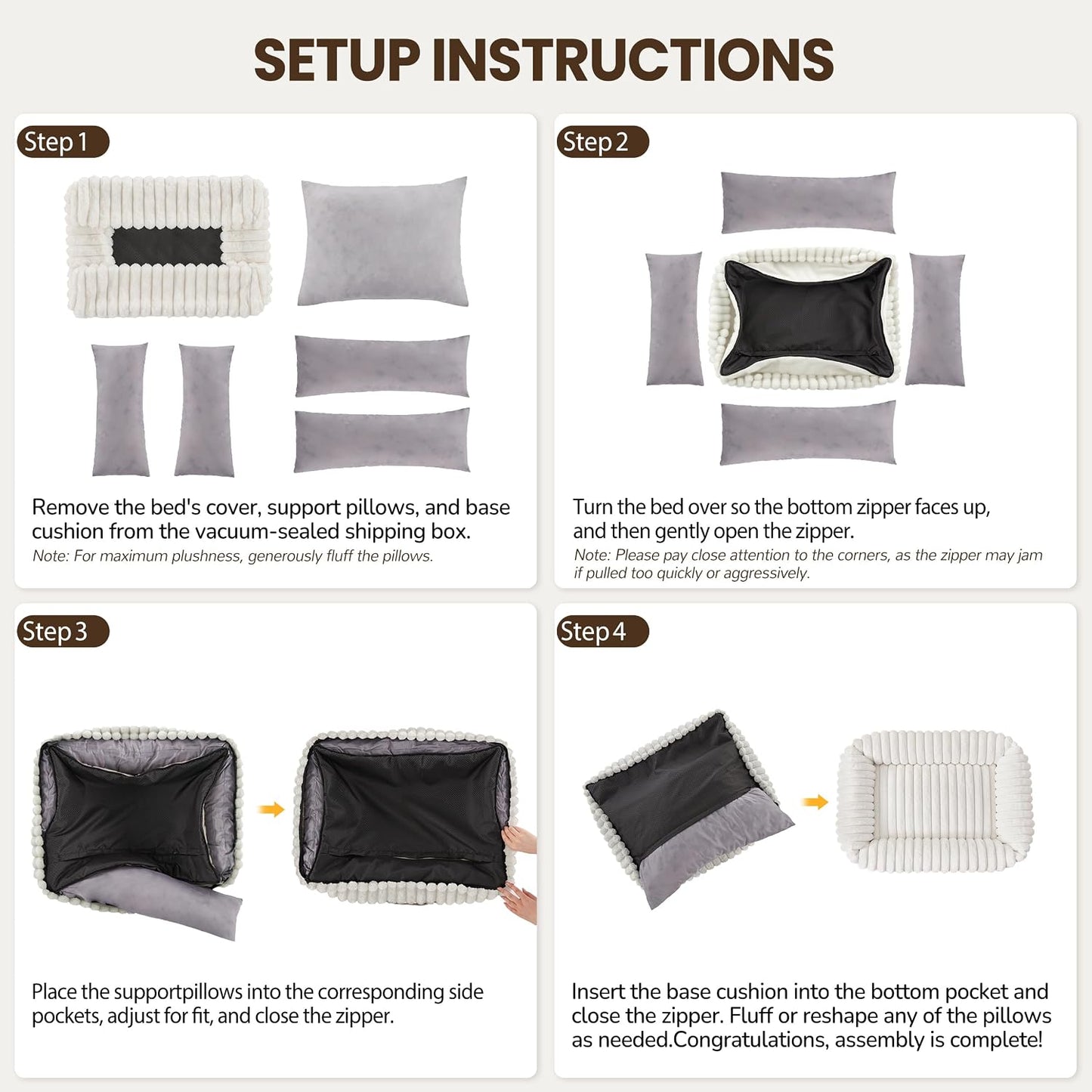 Internal structure of shredded foam and fiber filling for pet bed