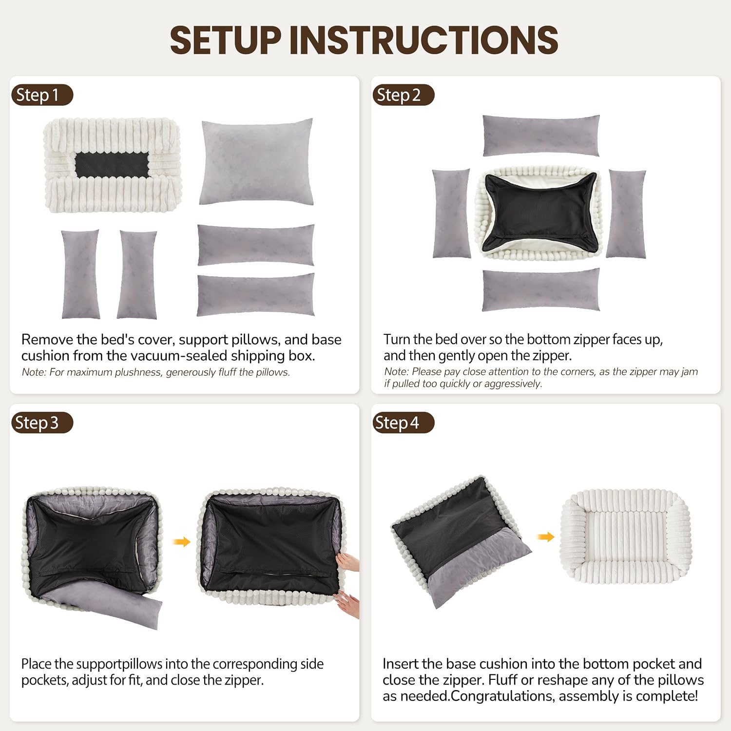 Internal structure of shredded foam and fiber filling for pet bed